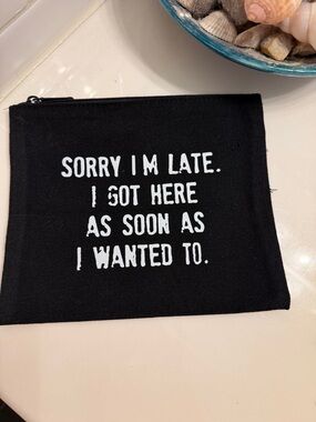 Black Canvas Zipper Pouch with White Slogan